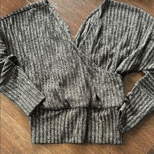 Express Gray Blouse with Chunky Ribbed Knit and Oversized Fit